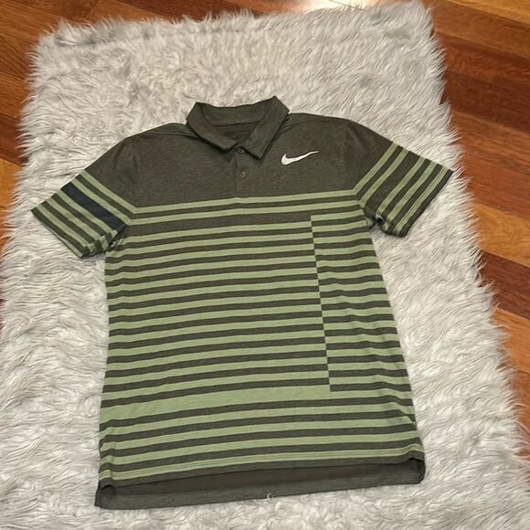 Nike golf modern fit dri fit green stripped logo polyester polo size medium‎ - Picture 1 of 4
